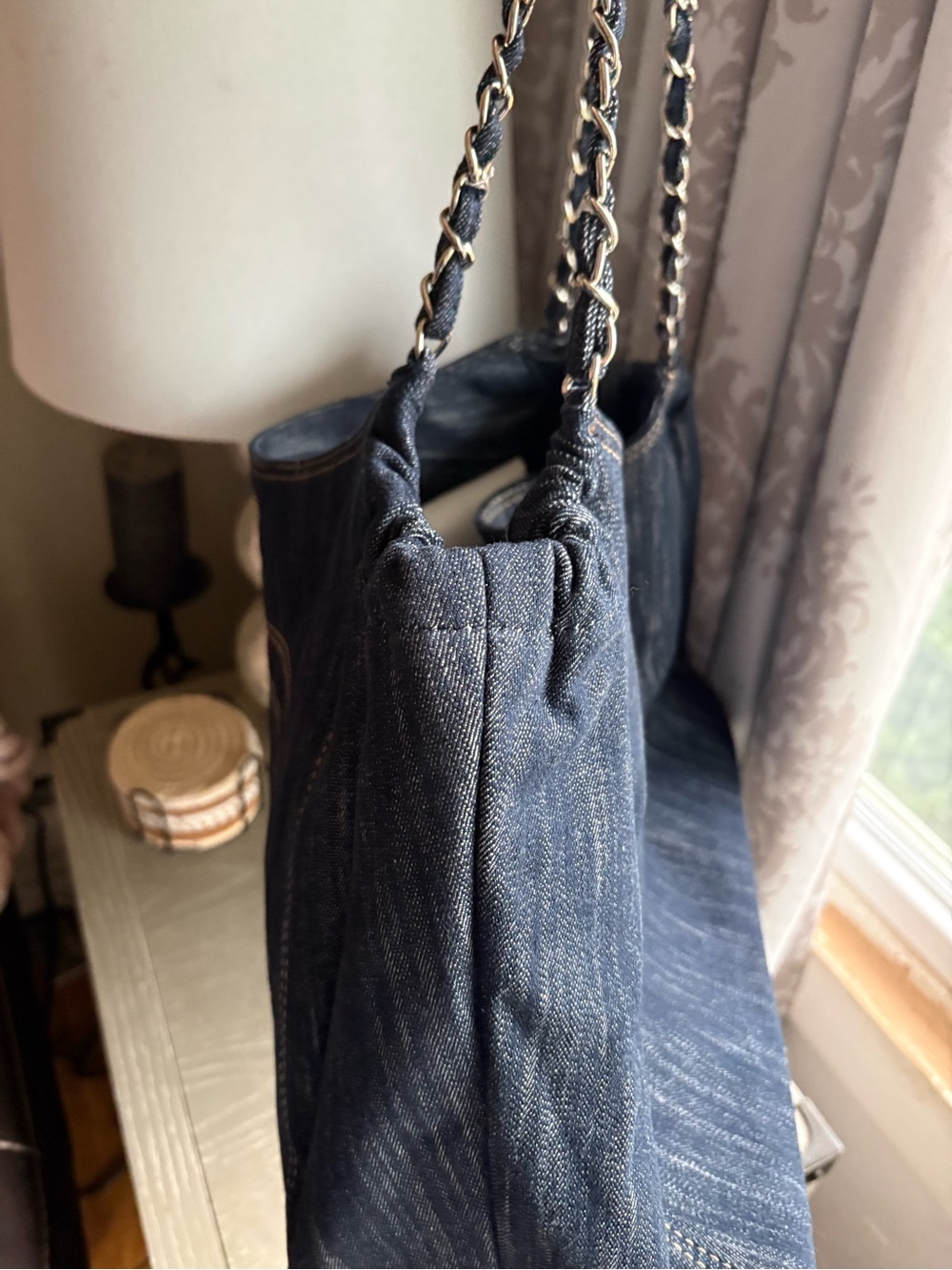 FASHION Dark Blue Denim Shoulder Tote with Interlocking CC with pouch - Picture 7 of 14